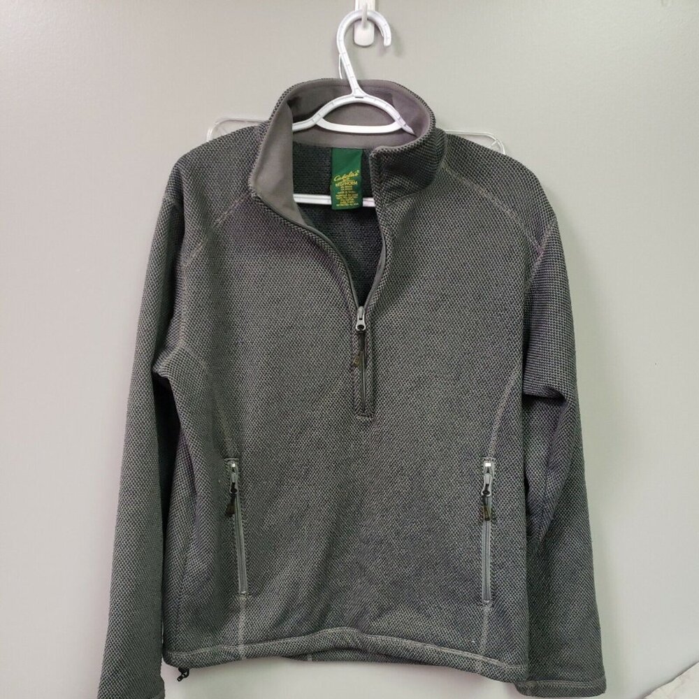 Cabela's Sweater Fleece Mens small Fleece Grey Quarter Zip Pullover Zip Pockets‎